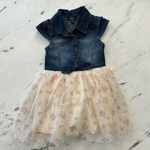 Denim top dress with floral print
